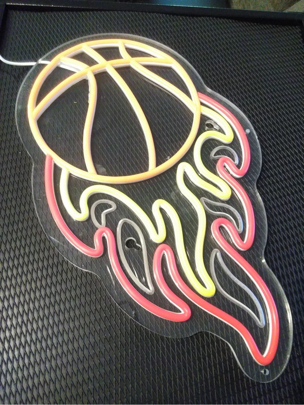 Flaming Basketball LED Neon Wall Sign Approx 18” x 11” USB Powered Sports Decor